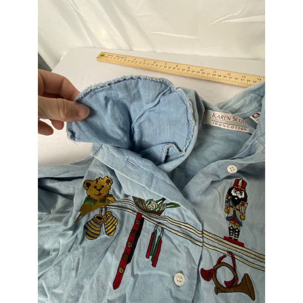 Vintage Karen Scott Christmas Embroidered Button Down Shirt Holiday Top xlarge‎ - Picture 7 of 11